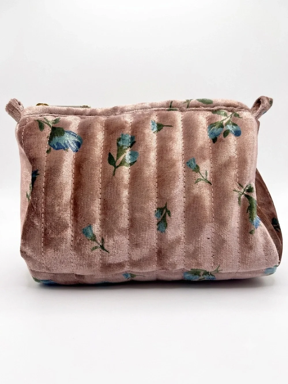 Anthropologie Quilted Velvet Cosmetic Bag